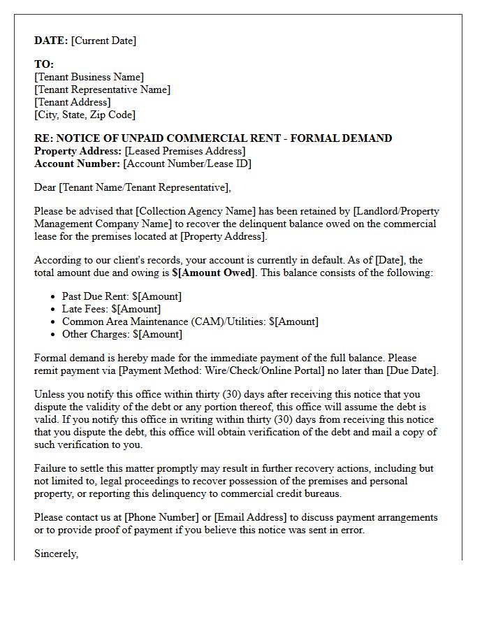 Third-Party Debt Collection Letter for Unpaid Commercial Rent