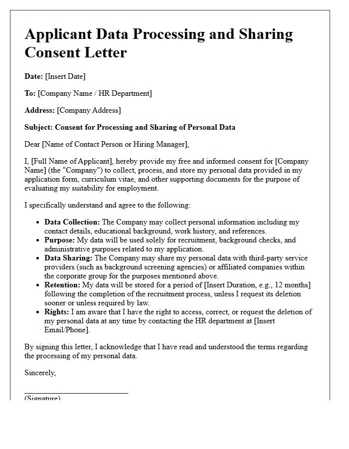 Applicant Data Processing and Sharing Consent Letter