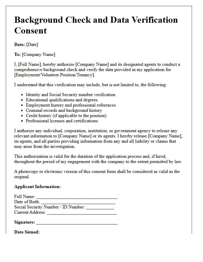 Background Check and Data Verification Consent Letter