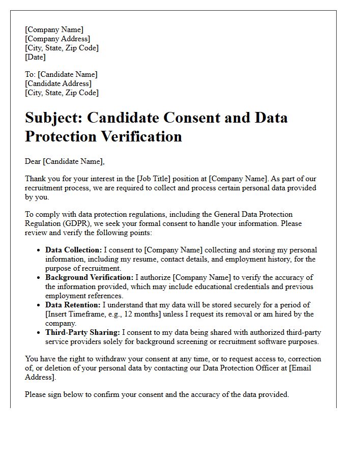 Candidate Consent and Data Protection Verification Letter