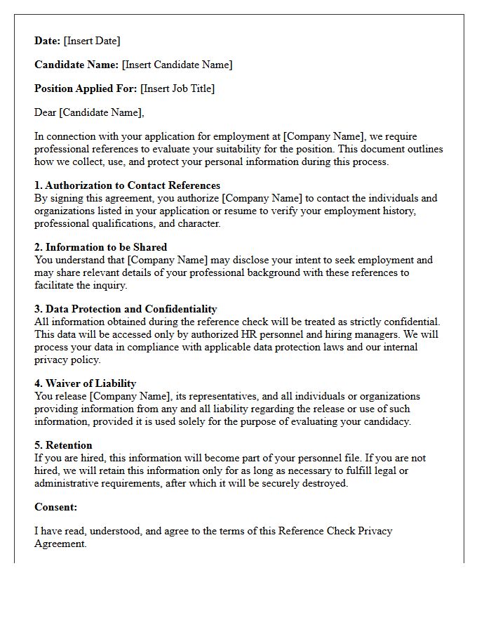 Candidate Reference Check Privacy Agreement Letter