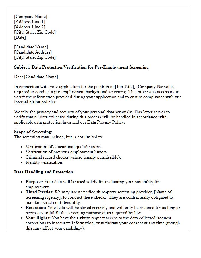 Pre-Employment Screening Data Protection Verification Letter