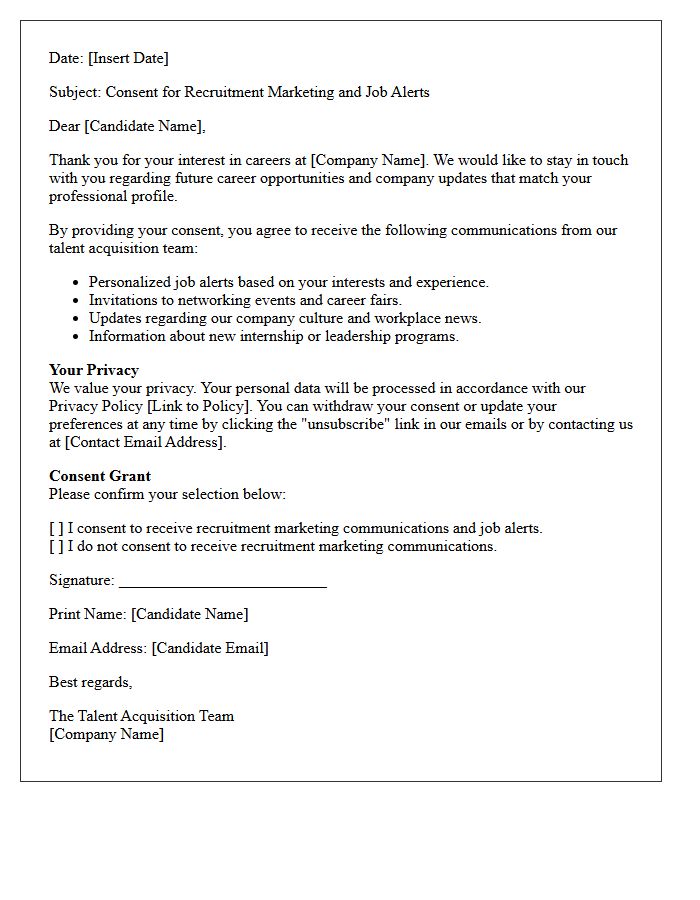 Recruitment Marketing and Job Alerts Consent Letter