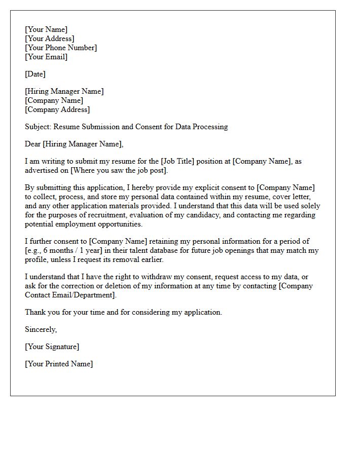 Resume Submission and Data Handling Consent Letter