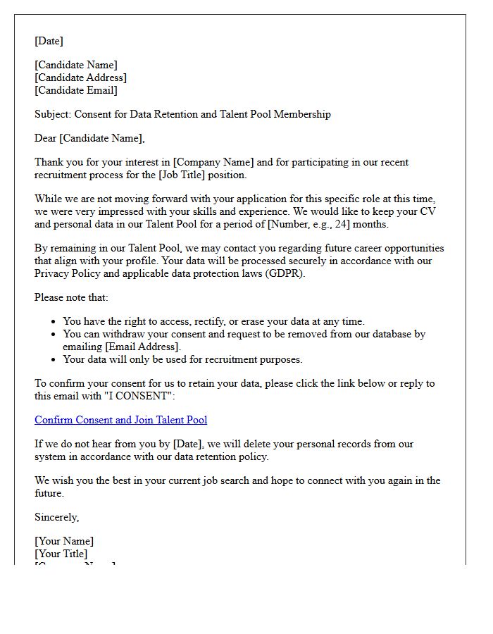 Talent Pool Data Retention and Processing Letter