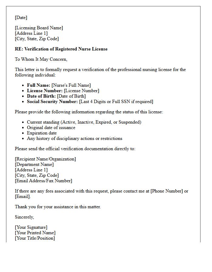 Healthcare Registered Nurse License Verification Letter