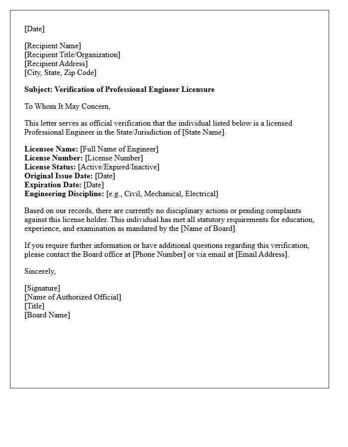 Professional Engineer Board Certification Verification Letter