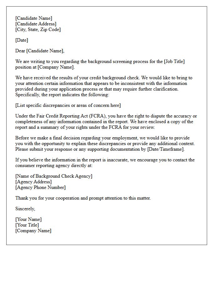 Candidate Inquiry Letter Regarding Credit Background Discrepancies