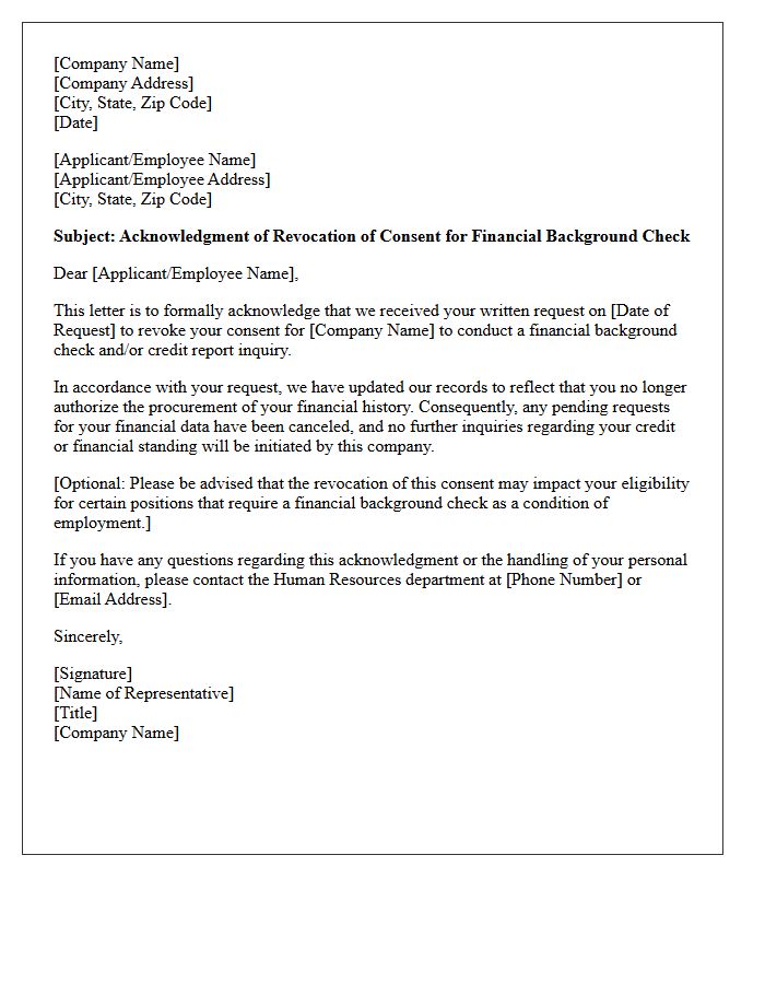 Consent Revocation Acknowledgment Letter For Financial Background Check