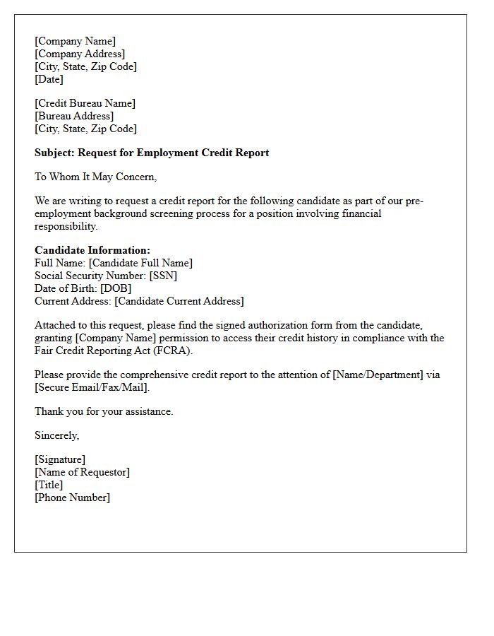 Credit Bureau Request Letter For Candidate Financial History Check