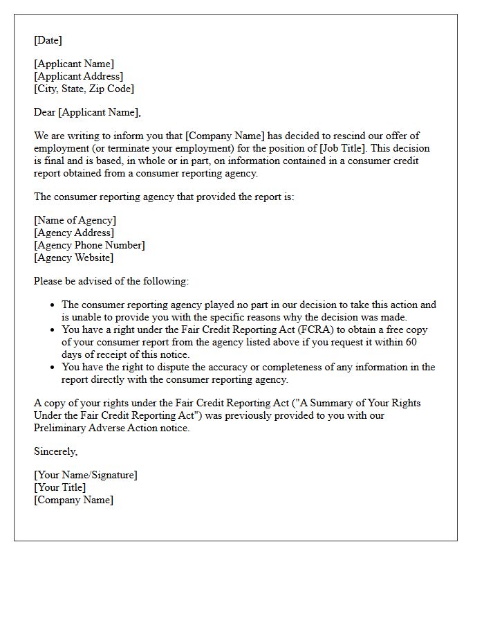 Final Adverse Action Letter Based On Financial Background Verification
