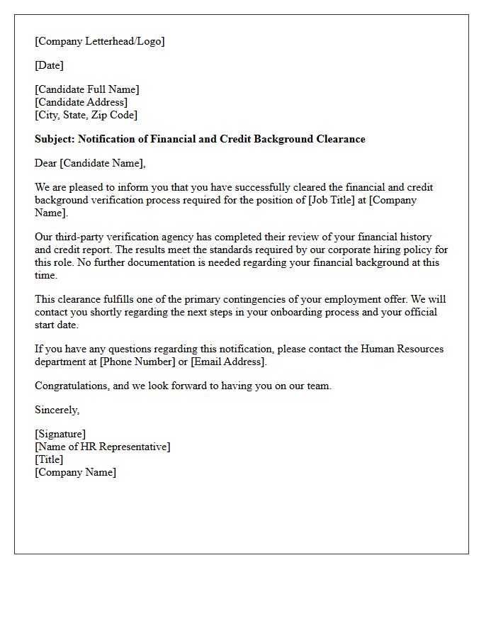 Successful Financial And Credit Background Verification Clearance Letter