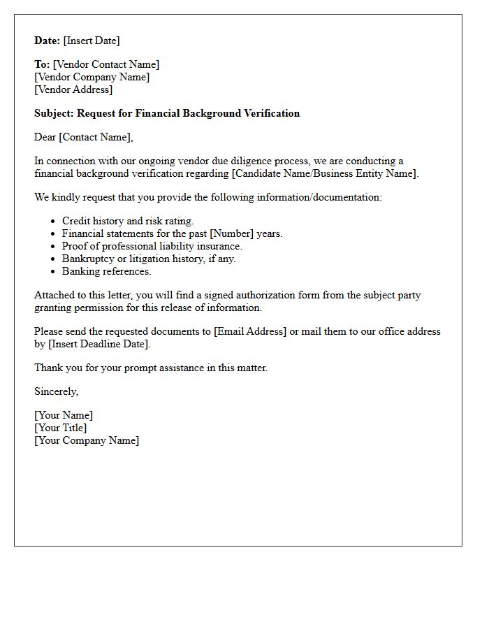 Third-Party Vendor Request Letter For Financial Background Verification