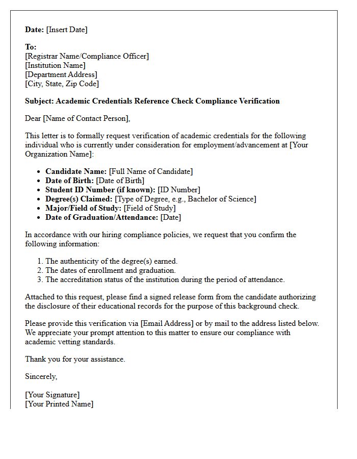 Academic Credentials Reference Check Compliance Verification Letter