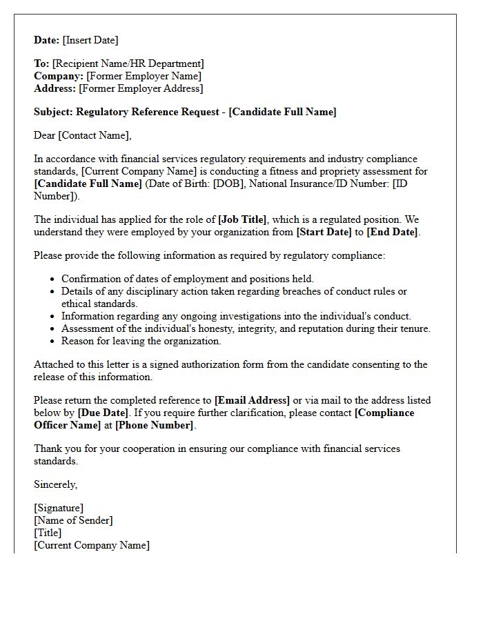 Financial Services Reference Check Compliance Verification Letter