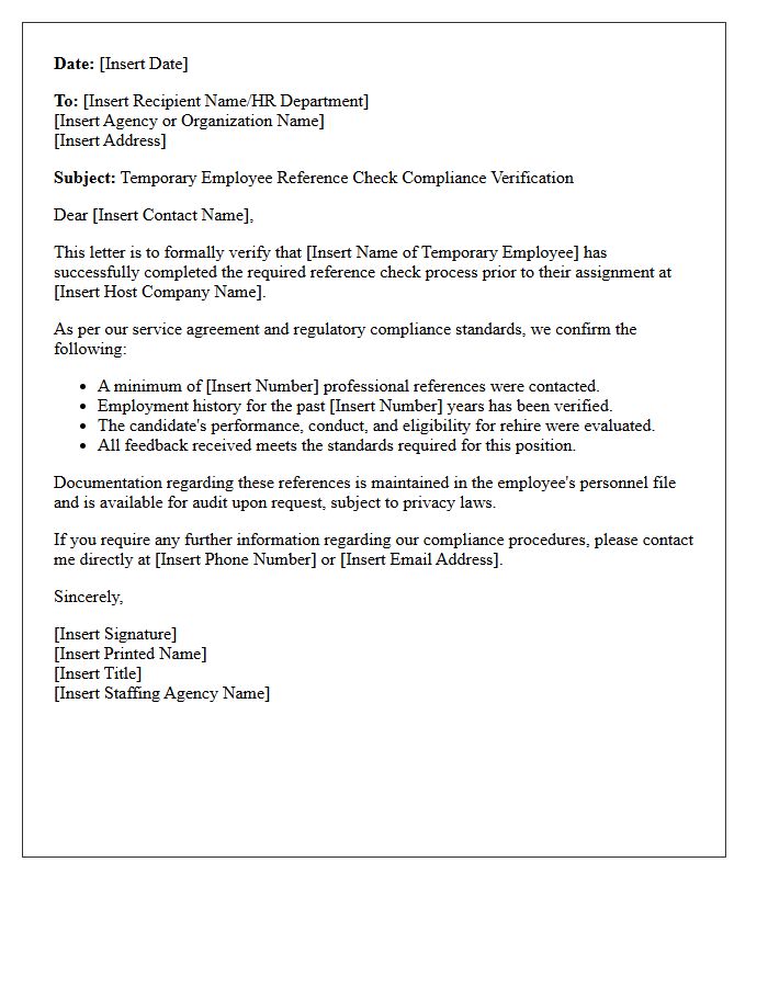 Temporary Employee Reference Check Compliance Verification Letter