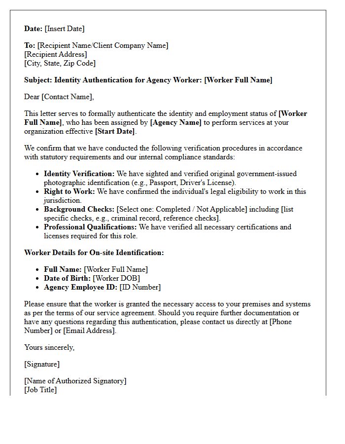 Agency Worker Identity Authentication Letter