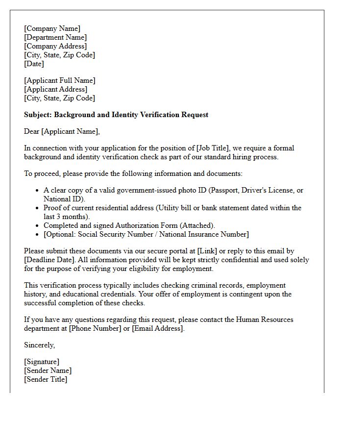 Applicant Background and Identity Verification Letter