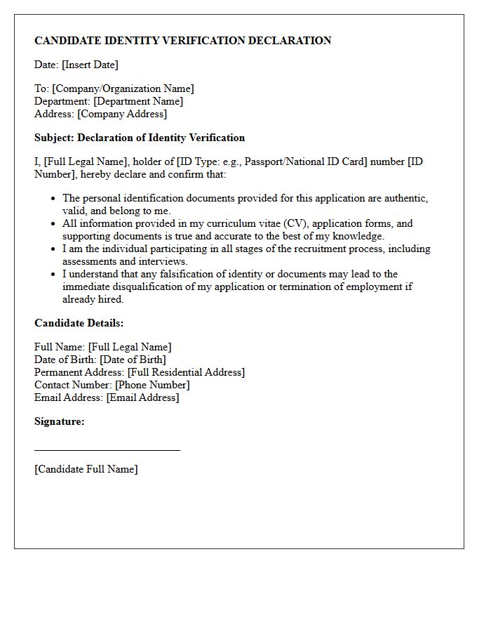Candidate Identity Verification Declaration Letter