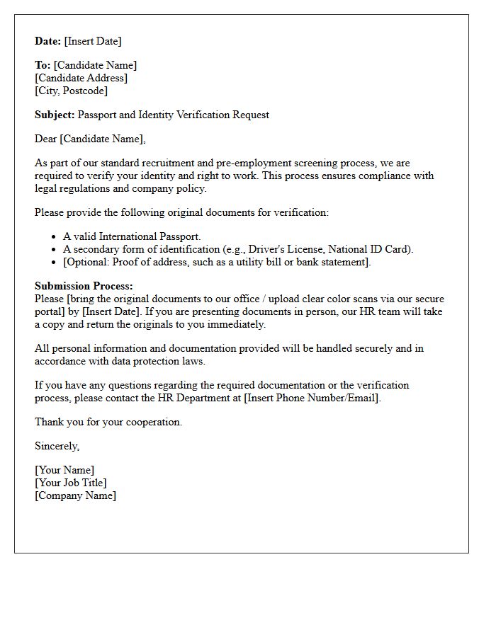Candidate Passport and Identity Verification Letter