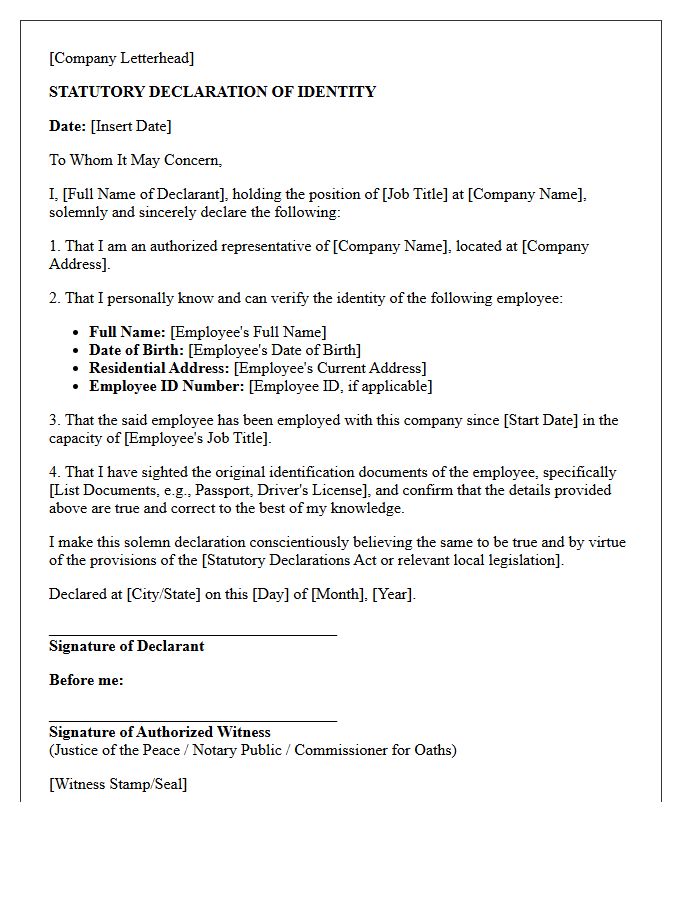 Employer Statutory Identity Declaration Letter