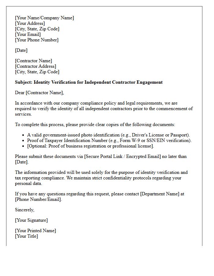 Independent Contractor Identity Verification Letter