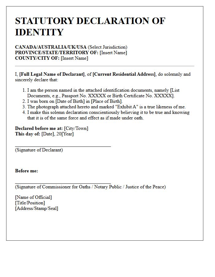 Legal Statutory Declaration of Identity Letter
