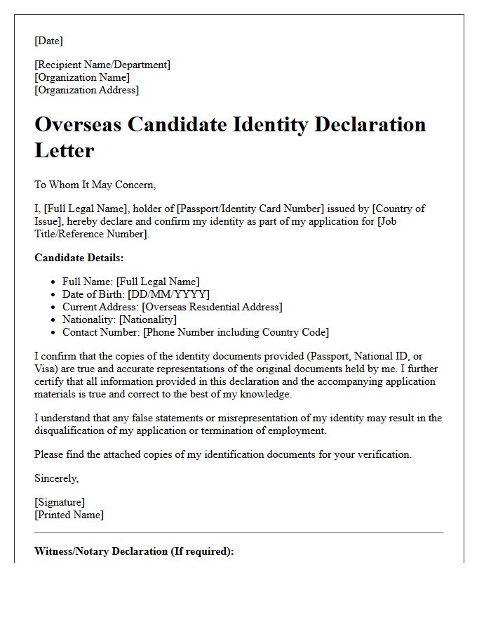 Overseas Candidate Identity Declaration Letter