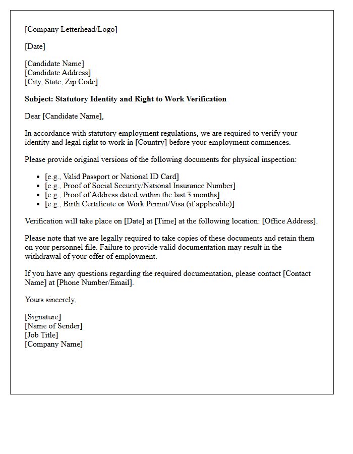 Pre-Employment Statutory Identity Verification Letter
