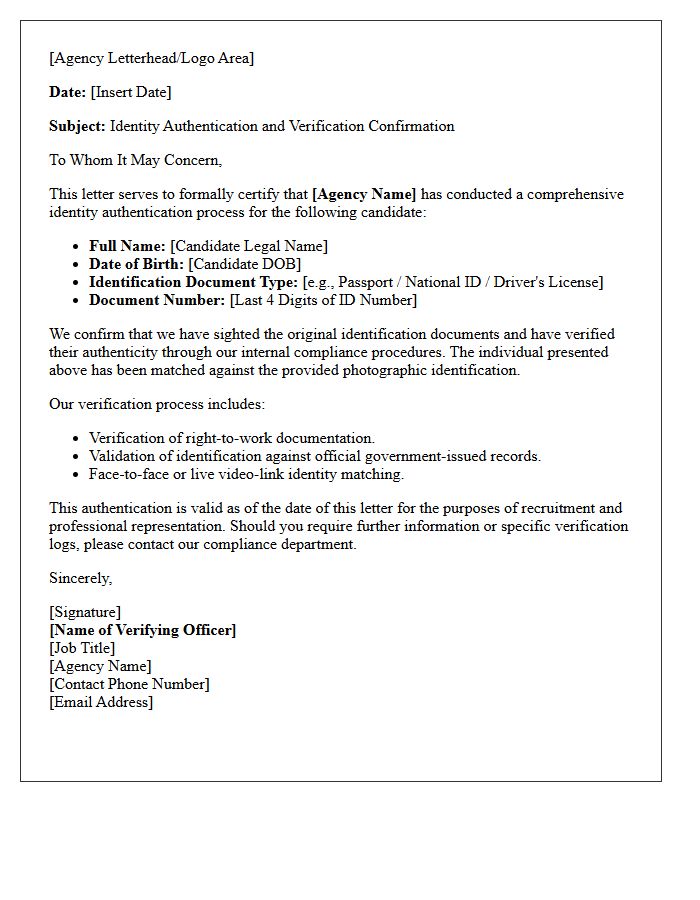 Recruitment Agency Identity Authentication Letter