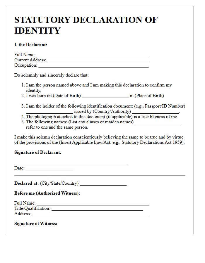 Sworn Statutory Identity Declaration Letter