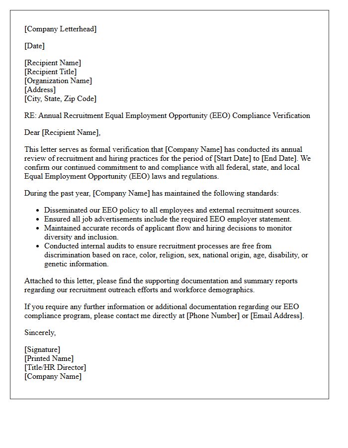 Annual Recruitment Equal Employment Opportunity Compliance Verification Letter