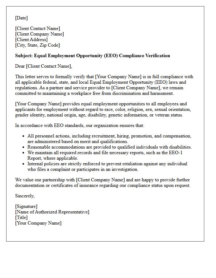 Client Partnership Equal Employment Opportunity Compliance Verification Letter