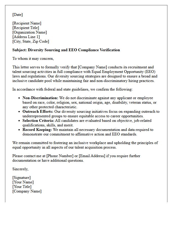 Diversity Sourcing Equal Employment Opportunity Compliance Verification Letter