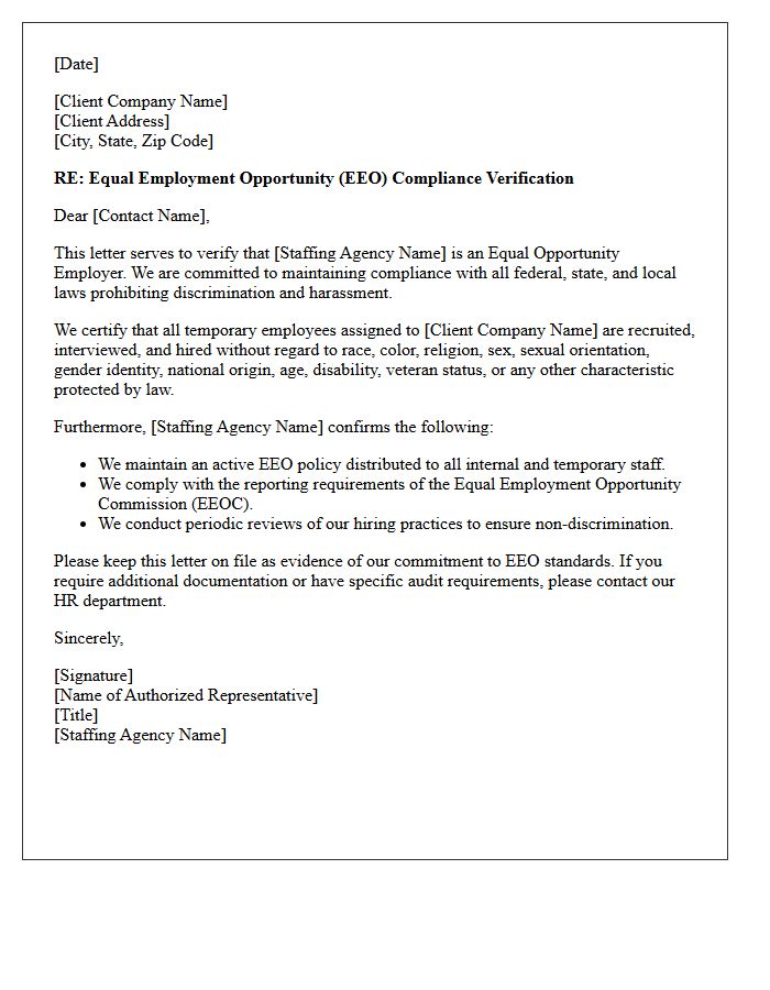 Temporary Staffing Equal Employment Opportunity Compliance Verification Letter