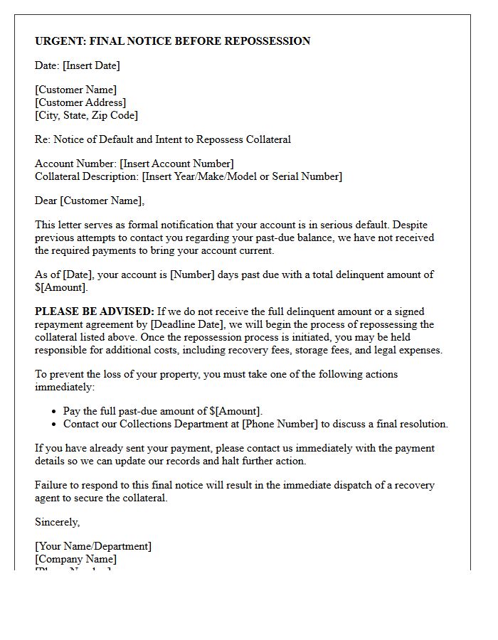 Final Collection Letter Before Collateral Repossession