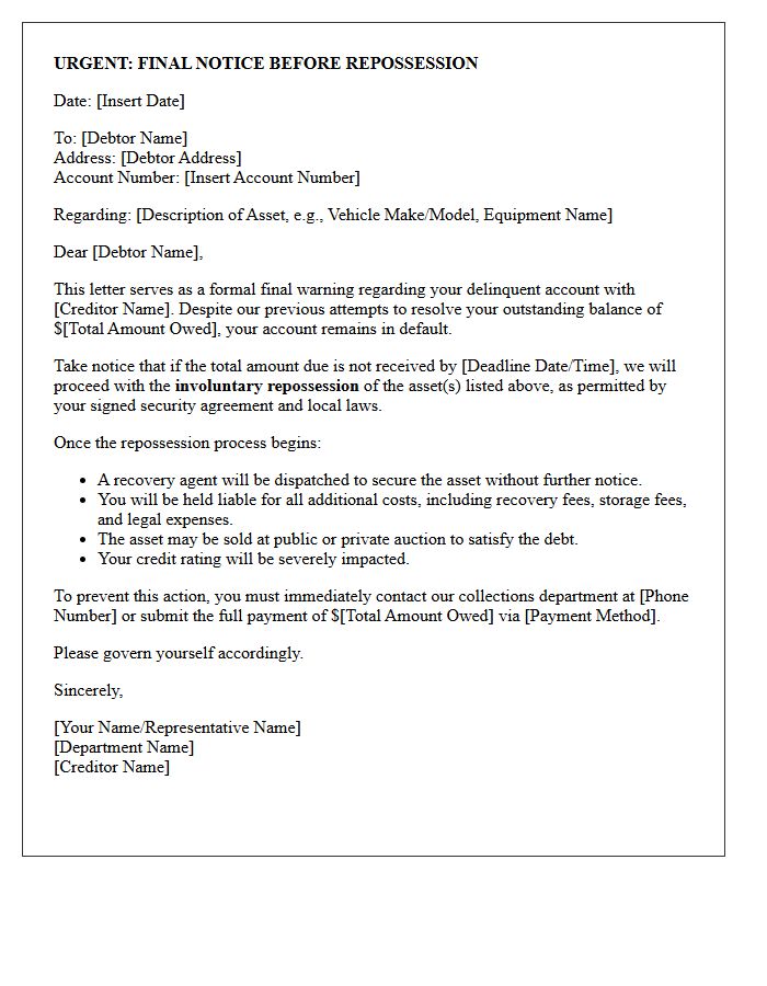 Final Warning Letter Before Involuntary Asset Repossession