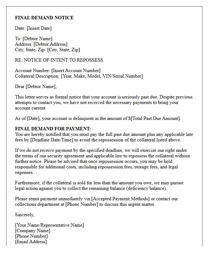 Notice of Intent to Repossess Final Demand Letter