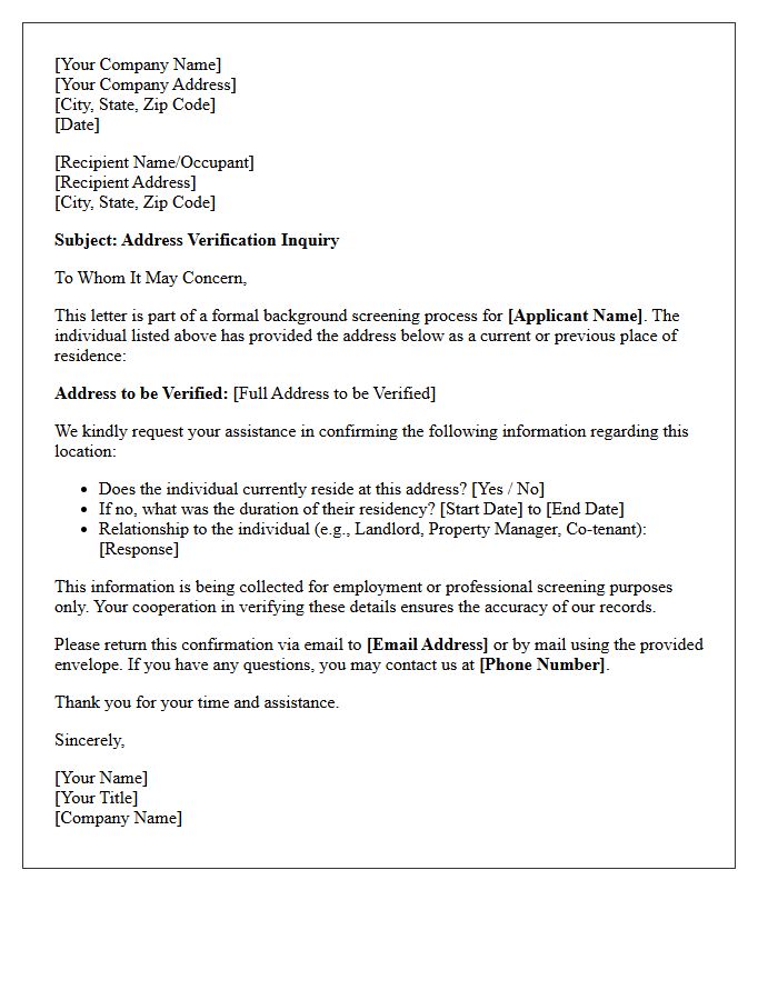 Background Screening Address Verification Letter