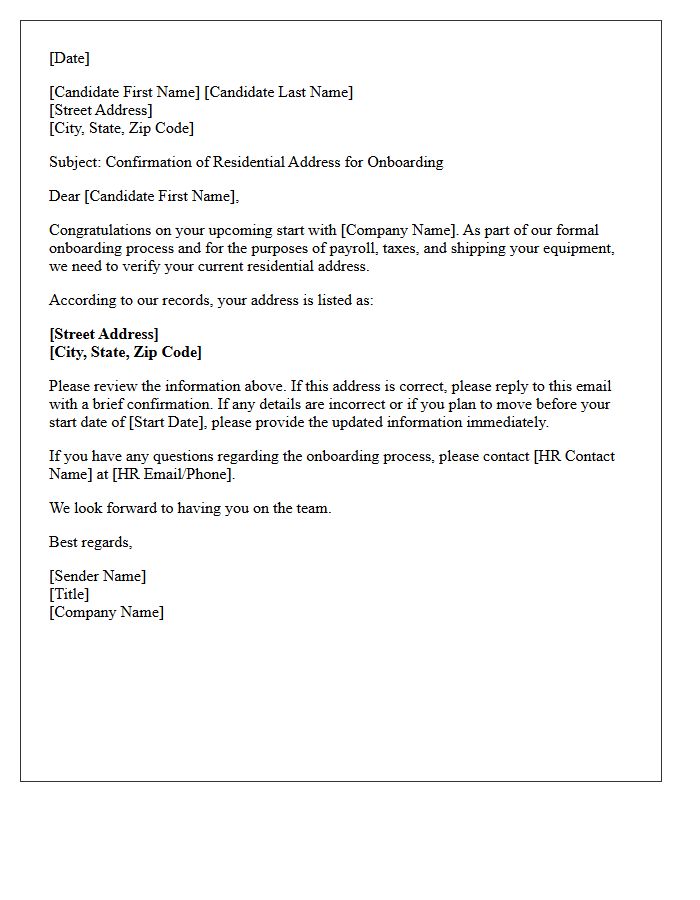 Candidate Onboarding Address Confirmation Letter