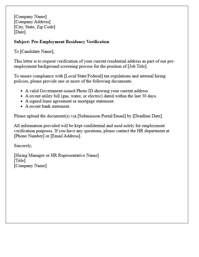 Candidate Pre-Employment Residency Verification Letter