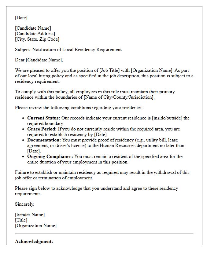 Local Hiring Residency Requirement Letter