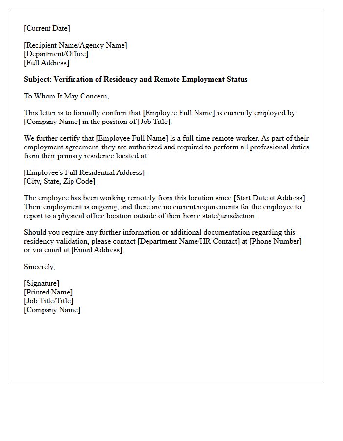 Remote Worker Residency Validation Letter