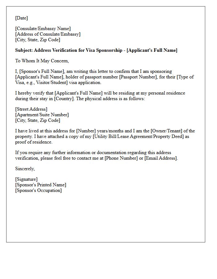 Visa Sponsorship Address Verification Letter