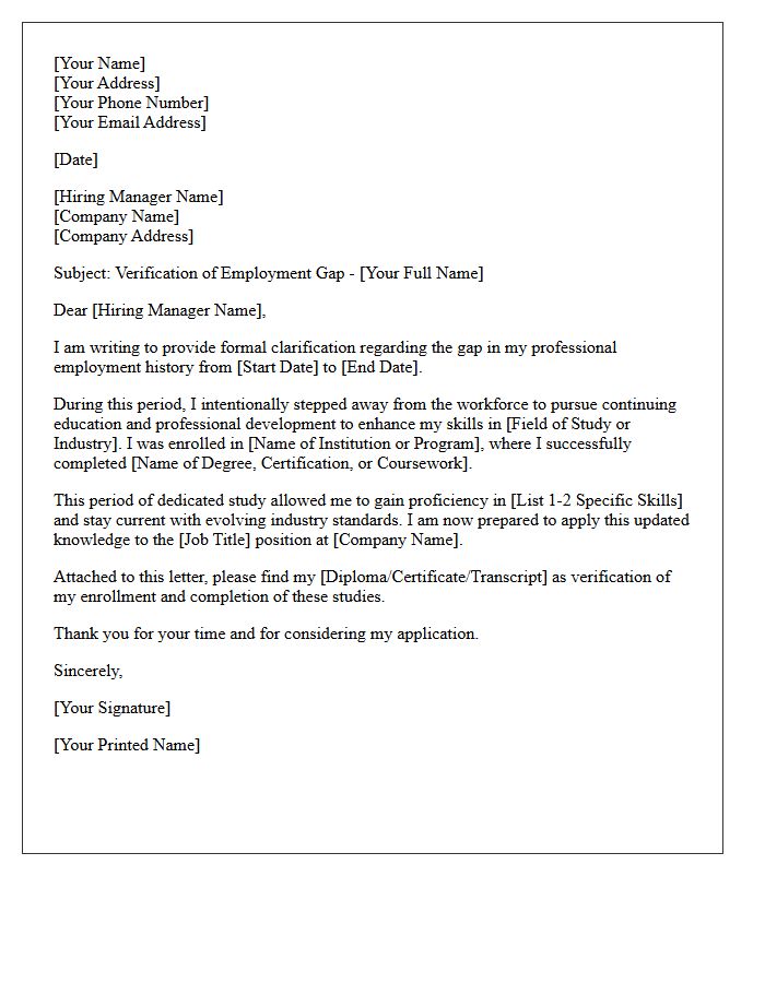 Continuing Education Employment Gap Explanation Verification Letter