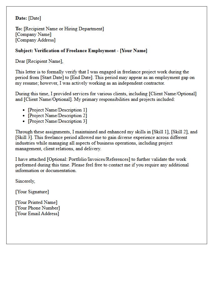 Freelance Assignment Employment Gap Explanation Verification Letter