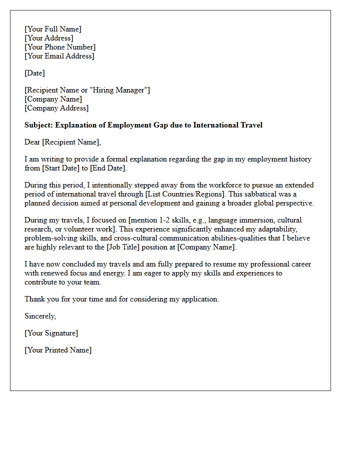International Travel Employment Gap Explanation Verification Letter