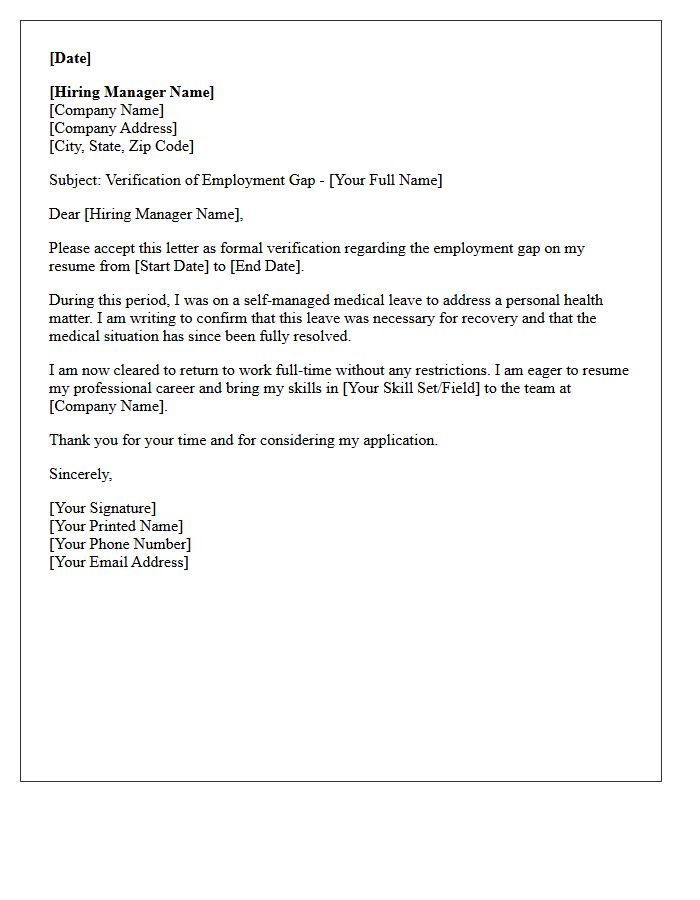 Medical Leave Employment Gap Explanation Verification Letter