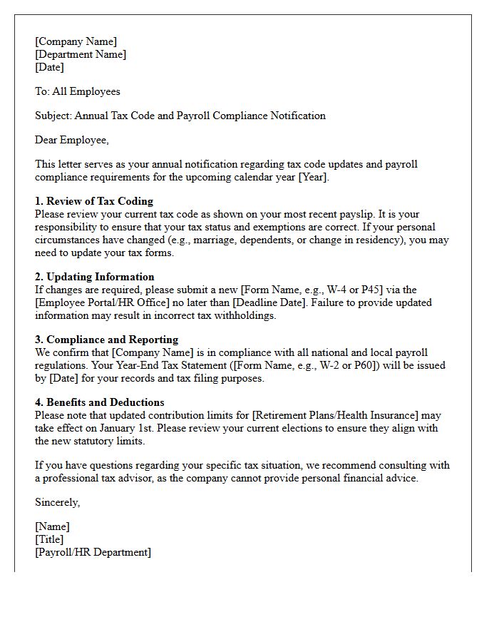 Annual Tax Code And Payroll Compliance Letter