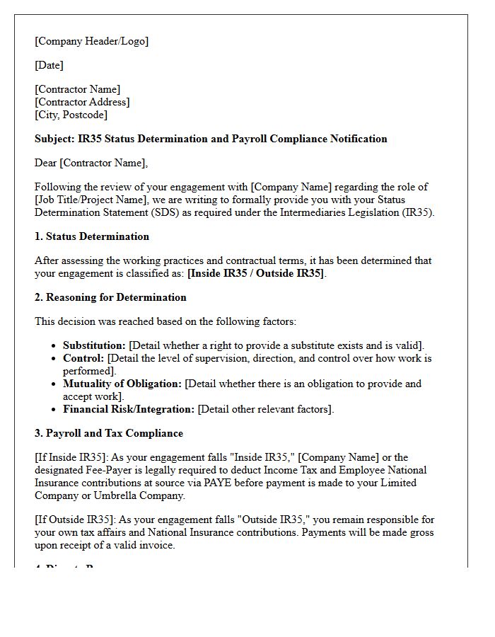 Contractor IR35 Status And Payroll Compliance Letter